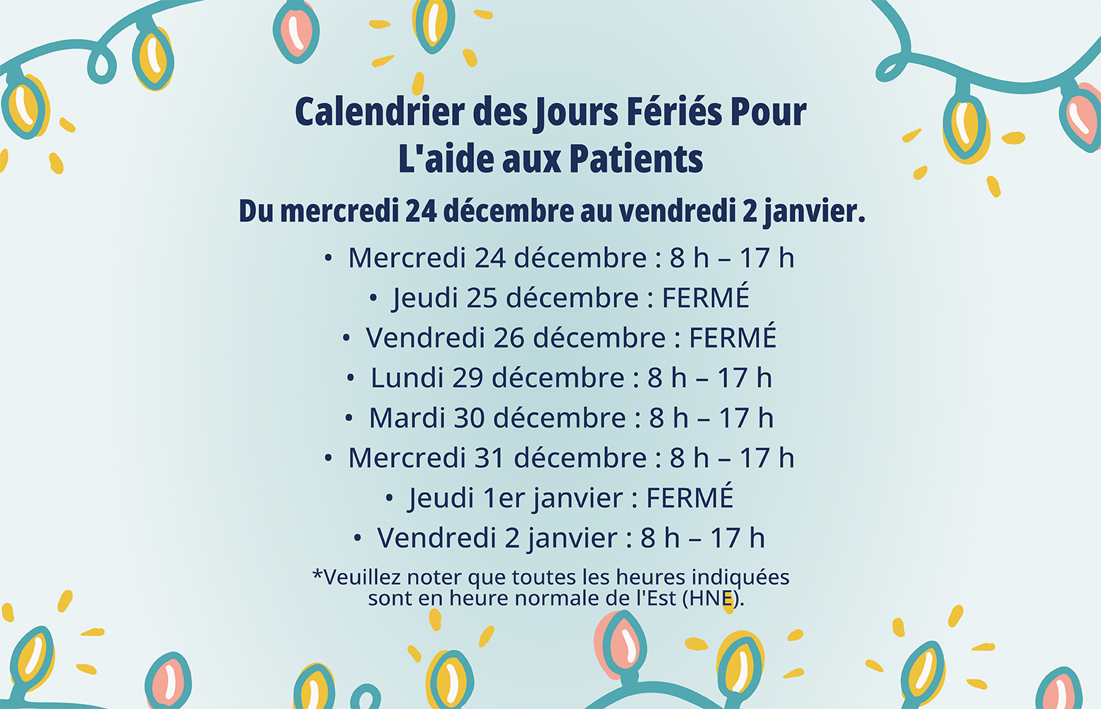 MyMedi.ca Calendrier des Jours Feries Pour L'aide aux Patients.