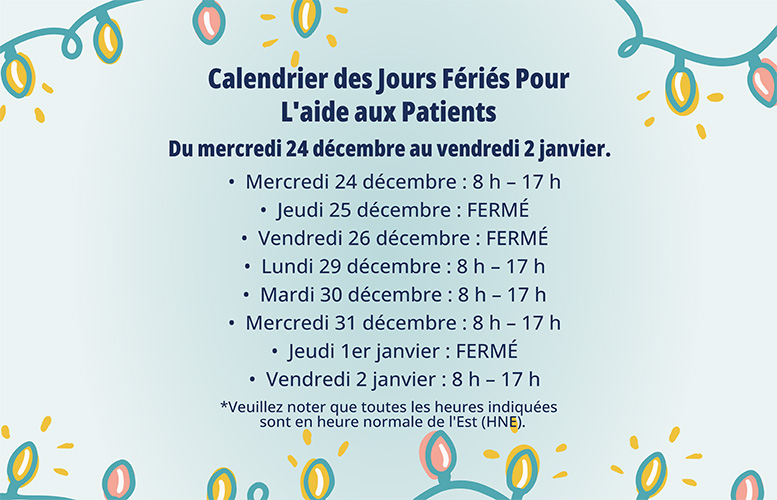 MyMedi.ca Calendrier des Jours Feries Pour L'aide aux Patients.