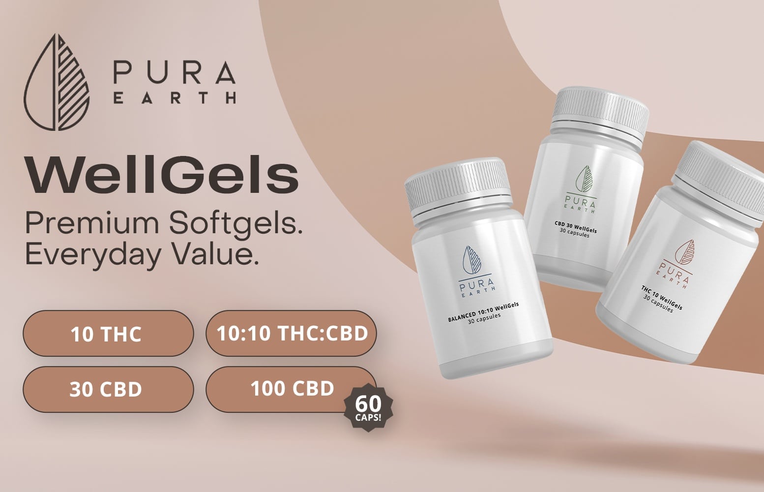 Pura Earth. WellGels. Premium Softgels. Everyday Value.