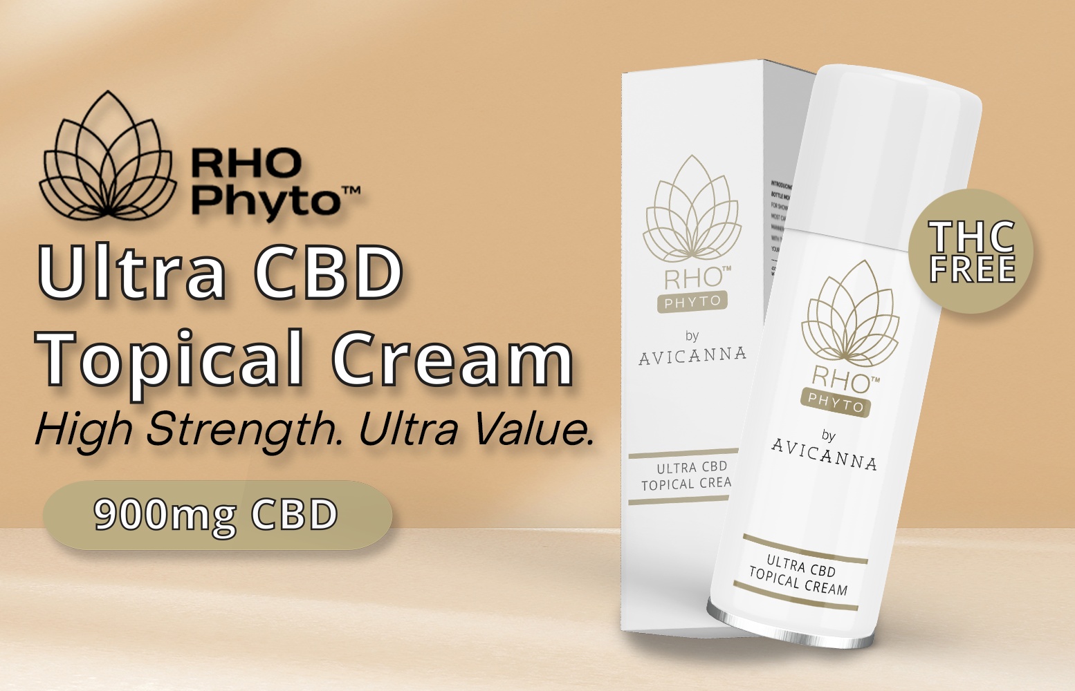 Rho Phyto. Ultra CBD Topical Cream. High Strenght. Ultra Value. 900mg CBD.